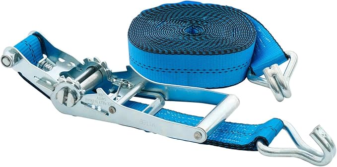 Mytee Products 20 Pack 2 inch x30 ft Heavy Duty Ratchet Straps with Double J Hooks - 10,000 Lbs Breaking Strength Blue Tie Down Straps w/Wire Hooks for Industrial Use, Trailers, Truck Cargo