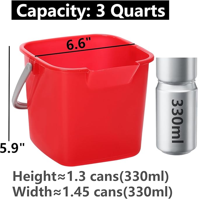 Peohud 4 Pack Sanitizing Buckets, 3 Quart Small Cleaning Pail, Square Detergent Bucket with Spout and Handle for Home, Offices, School, Commercial Use