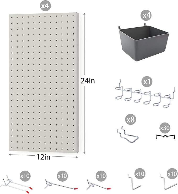 Pegboard Smith 48x24 inch Gray Metal Pegboard Kit for Wall Organization with Hooks, Pegboard Bins, and Utility Tools Storage Board, Efficient Tool Organizer Peg Board