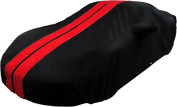 SR1 USA 2012-2026 Car Cover - Custom Fit Outdoor/Indoor Ultraguard Plus 300 Denier Water Resistant UV Protection for Porsche Carrera/Targa/4S/GTS/Turbo/Turbo S (Black with Red Stripes)