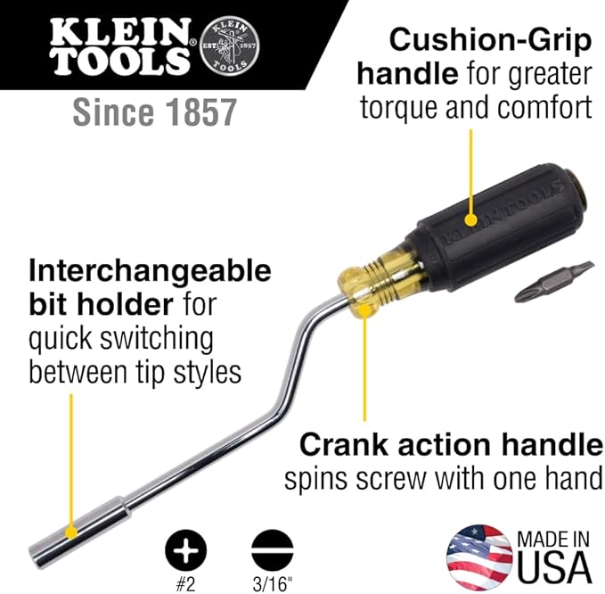 Klein Tools 67100 Multi-Screwdriver Set, Made in USA, 2-in-1 Interchangeable Rapi-Driv Screwdriver with Phillips and Slotted Bits