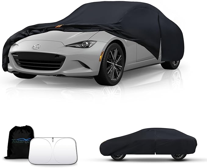 Waterproof Car Cover All-Weather, Heavy-Duty Outdoor Full Exterior Automobiles Snow Cover for Sedan up to 165 inch with Sun Visor,Zippered & Storage Bag - Black