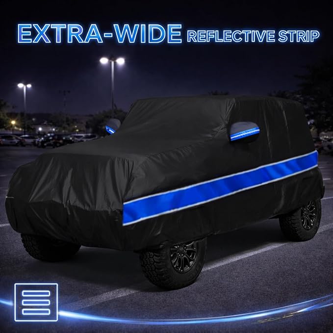 10-Layer Car Cover Compatible with Jeep Wrangler Cover Waterproof 2 Door All Weather,Sun Rain UV Dust Snow Protection,Full Exterior Car Cover with Door Zipper and Cotton Lining,Fit for CJ YJ TJ JK JL