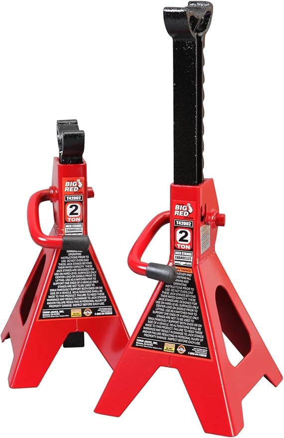 Big RED AT42002R Torin Steel Car Jack Stands: 2 Ton (4,000 lb) Capacity, Red, 1 Pair