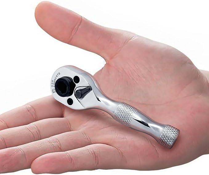 1/4-Inch Stubby Ratchet Wrench, Socket&Bit Driver, 72-Tooth, Chrome Alloy Made, Chrome Plated Finish