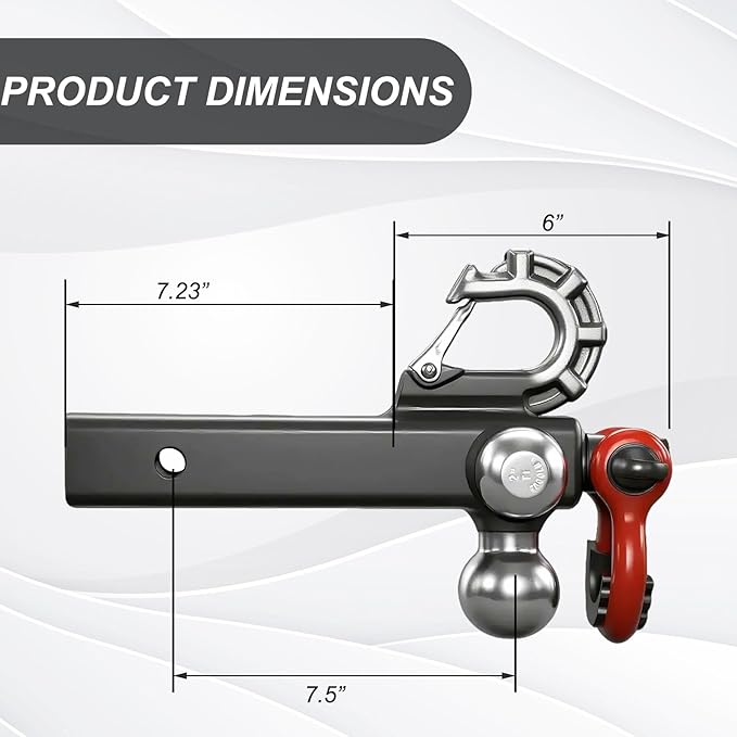 Trailer Hitch Tri-Ball Mount: with Swivel Tow Shackle and Tow Hook, fits for 2-inch Receiver, Chrome Trailer Ball Size 1-7/8", 2" and 2-5/16" and 5/8" Hitch Pin Kit