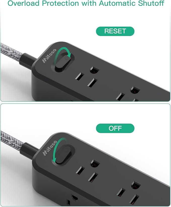 Mifaso Extension Cord, Surge Protector Power Strip, Long Power Strip with 9 Outlets 3 USB Ports, Extension Cord with Multiple Outlets, USB Power Strip for Dorm Room Essentials, College (25FT,Black)