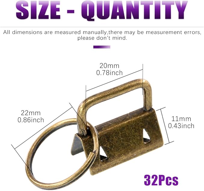 Swpeet 32 Sets 1" 25mm Key Fob Hardware with 1Pcs Key Fob Pliers, Glass Running Pliers Tools with Curved Jaws, Studio Running Pliers Attach Rubber Tips Perfect for Key Fob Hardware Install (Bronze)