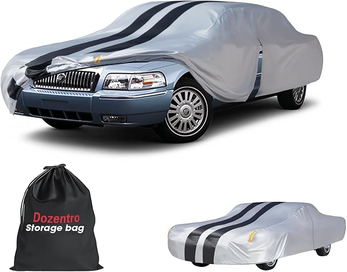 Multi-Layer Car Cover Custom Fit for Mercury(Grand) Marqui(1983-2011), 100% Waterproof All Weather for Automobiles, Gift with Towel, Heavy Duty Car Covers for Rain Sun UV Protection with Door Zipper.