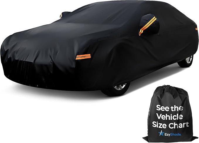 EzyShade 10-Layer Car Cover Waterproof All Weather [See Vehicle Size Chart for Accurate Fit] Outdoor Full Exterior Covers for Automobiles Sedan Hatch. Rain Sun Snow. Black, Size A6 (See SizeChart)
