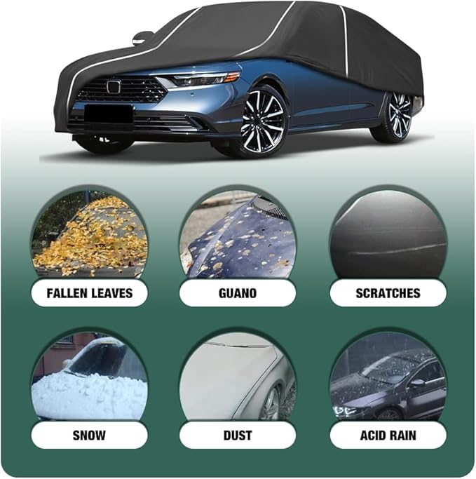 Fluorescent Strip Design Waterproof Car Cover Compatible for Honda Accord Sedan/Coupe 2001-2024 All Weather 6 Layers Full Car Cover Safe Parking at Night with Storage Bag