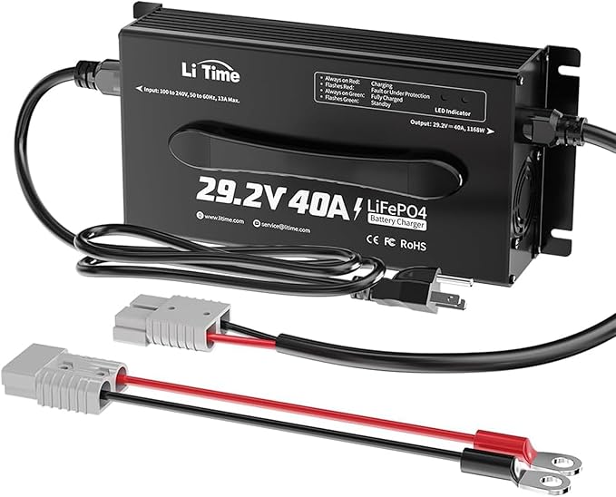 LiTime 24V (29.2V) Lithium Battery Charger, 40A Smart AC-DC Fast Charger with Anderson Connector & LED Indicator, Portable Mountable Charger for 24 Volt LiFePO4 Batteries, Ideal for RV, Home, Off-Grid
