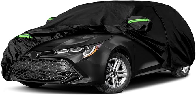 Waterproof Car Cover Compatible with Toyota Corolla Hatchback 2019-2025, Black 210T Inside Cotton Cover with Door Zippers for Snow Rain Dust Outdoor Protection