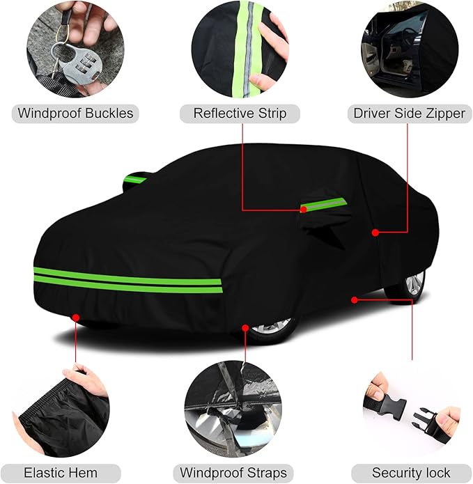 Waterproof Car Cover Replace for 2011-2017 Chrysler 200, 6 Layers All Weather Car Covers with Zipper Door & Windproof Bands for Snow Rain Dust Hail Protection (200)