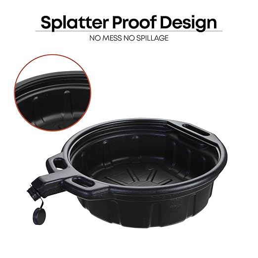 Groz 2 Gallon Oil Drain Pan with Anti-Spill Cap, HDPE Chemical-Resistant Construction, Large Spout for Easy Pouring, Stackable Design (41965)