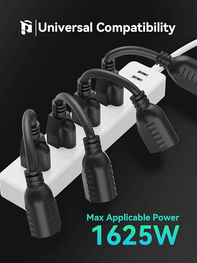 PLUGTUL 3 FT Extension Cord, Short Power Cord, Black Indoor/Outdoor 16 Gauge 3 Prong Grounded Wire ETL Listed, 13A 1625W 125V SJTW