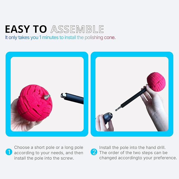 Drill Bit Cone Polisher, Metal Polishing Tool, Car Wheel Polishing Sponge, Polishing Pad, Polishing Ball, with Hand-Held Extension Bracket, Suitable for Household Standard Hand Drill