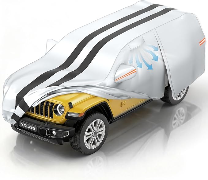 car cover custom Fit Jeep Wrangler 4 Dr/Unlimited 4 Door JK JL, Outdoor 100% Waterproof with Breathable Vents All Weather Accessories, 10 Layers Heavy Duty Full Exterior Covers with Door Zipper