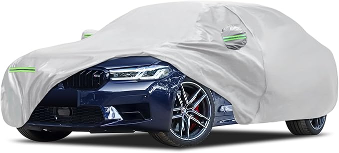 Car Cover Fit for BMW 5 Series 528i 530i 535i 540i M5 M550i M550 (2007-2025), Migaven Waterproof Full Exterior Cover Sun Rain Protection with Door Zipper, Silver