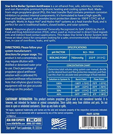STAR BRITE Premium -100° Boiler System Antifreeze - Propylene Glycol Heating & Cooling Fluid - Made in USA - 1 Gallon (032700)