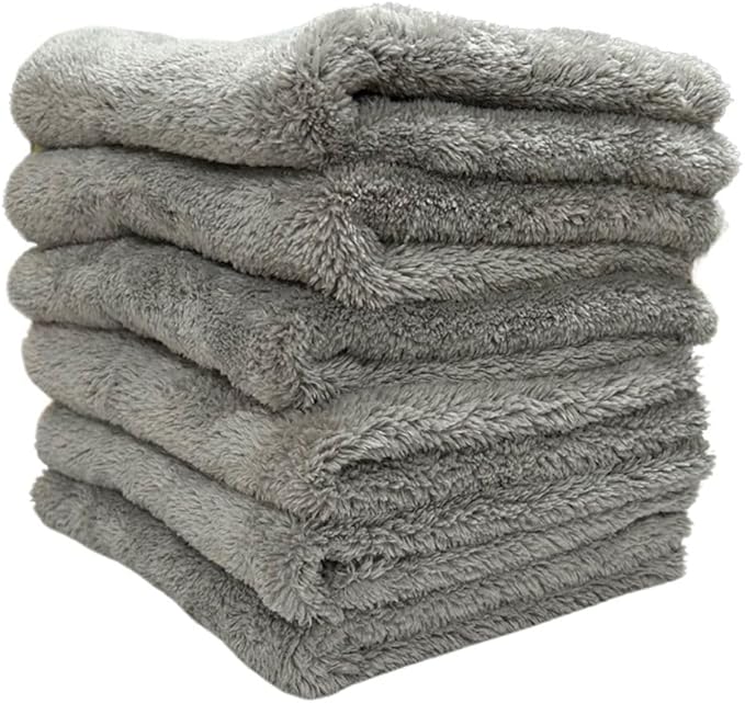 Microfiber Car Towels 16x16in - 6 Pack, 500gsm - Ultra-Absorbent, Lint-Free, Scratch-Free Cleaning & Detailing Cloths for Cars and Automobiles (Grey)