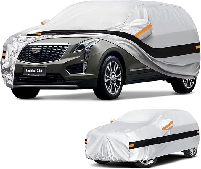 10 Layers SUV Car Cover Custom Fit for Cadillac XT5, SRX (2016-2026), Waterproof All Weather for Automobiles, Outdoor Full Cover Sun Dust Rain Protection with Cotton. Silver