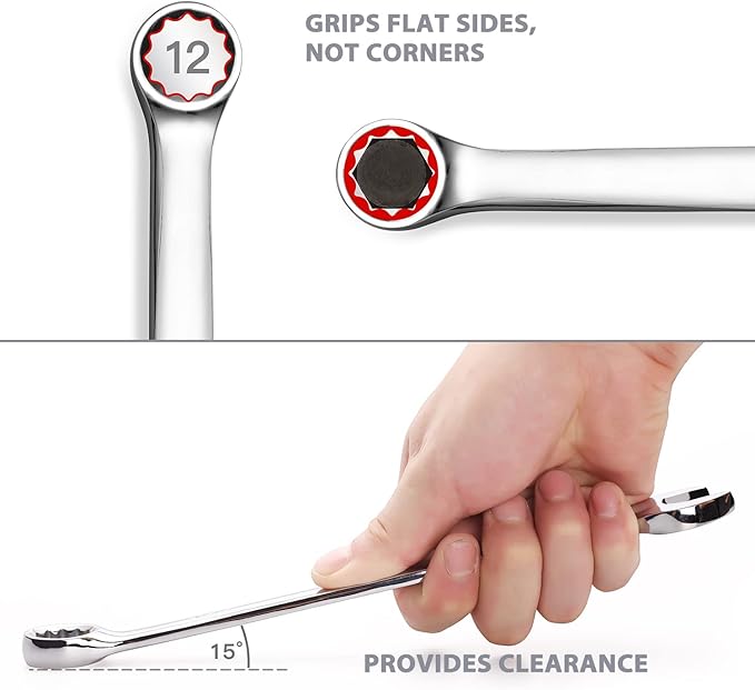 11-Piece SAE Combination Wrench Set in Roll-up Pouch, Non-Skip Inch Sizes 1/4 to 3/4” | Chrome Vanadium Steel with Mirror Finish | Ideal for General Household, Garage Workshop, Auto Repairs and More
