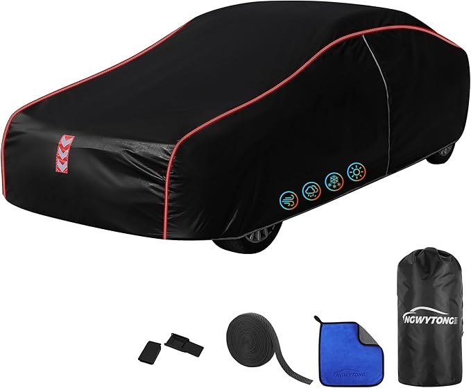 Car Cover, All-Around Fastening 60s Quick-Install, 4 Upgrades for Coupe/Cabrio up to 177 in Car Cover Waterproof All Weather