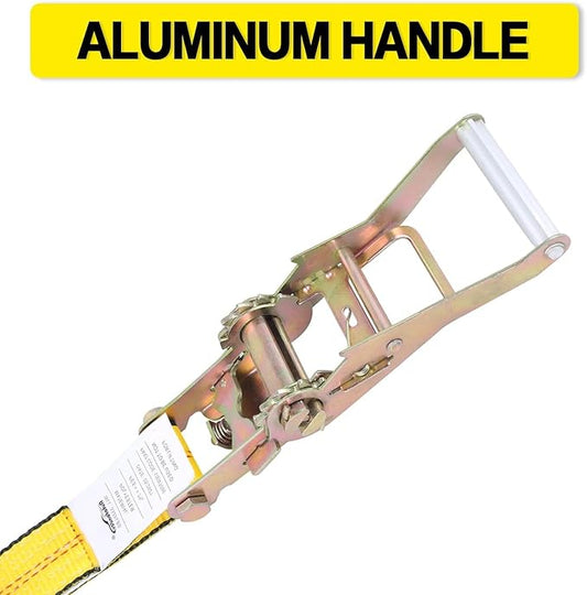 Flat Hook Ratchet Straps-Tie Down Straps Heavy Duty-2 Inch x 27 Feet-Weather Resistant Strap -3,333 Pound Working Load Limit-for Flatbed, Truck, Trailers Pickup(2 Pack) Yellow