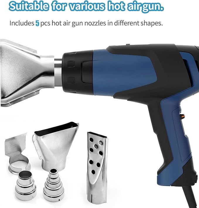 5 Pcs Heat Gun Nozzles Kit, Stainless Steel Reflector Heat Resisting Nozzles Gun Attachments Replacement for Hot Air Gun Soldering Station Nozzle Tool