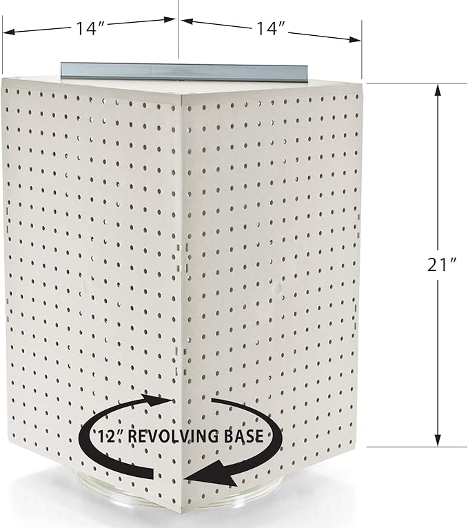 Azar Displays 701414-WHT-4W32 Rotating Countertop Display Kit with Peg Hooks Included, 14 Inches Wide x 14 Inches Deep x 20 Inches High, Pegboard Spinner Organizer, White