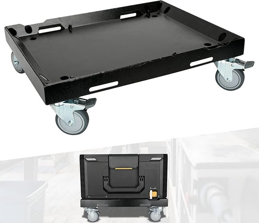 Heavy Duty Metal Tool Box Dolly for ToughBuilt StackTech, Metal Rolling Utility Cart for ToughBuilt Toolbox, Black Tool Box Cart with Lockable Wheels for Workshop & Garage (No Toolbox)