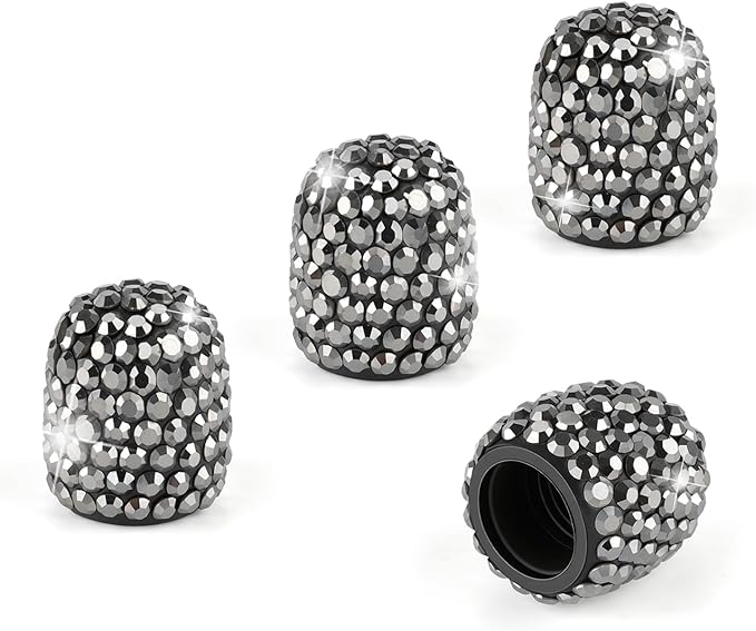 JUSTTOP 4 Pack Handmade Crystal Rhinestone Tire Valve Stem Caps, Universal for Cars, Trucks and Motorcycles - Glossy Black