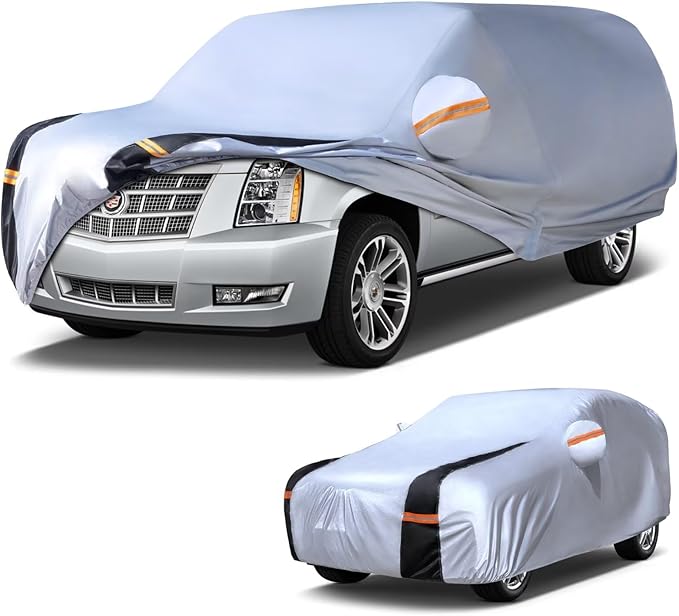 Large SUV Car Cover for Cadillac Escalade ESV 100% Waterproof All Weather, Heavy Duty Outdoor Full Exterior Covers Rain Sun Wind UV Hail Protection.