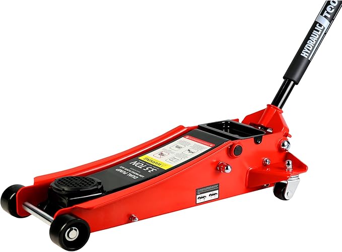 Floor Jack, Low Profile Steel Heavy Duty Hydraulic Trolley Racing Car Jack with Dual Piston Quick Lift Pump, 3.5 Ton (7000 lbs) Capacity, Lifting Range 4"-21", Red