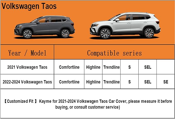 Kayme 6 Layers SUV Car Cover Custom Fit for VW Volkswagen Taos(2021-2025) Waterproof All Weather for Automobiles, Outdoor Full Cover Rain Sun UV Protection.Silver
