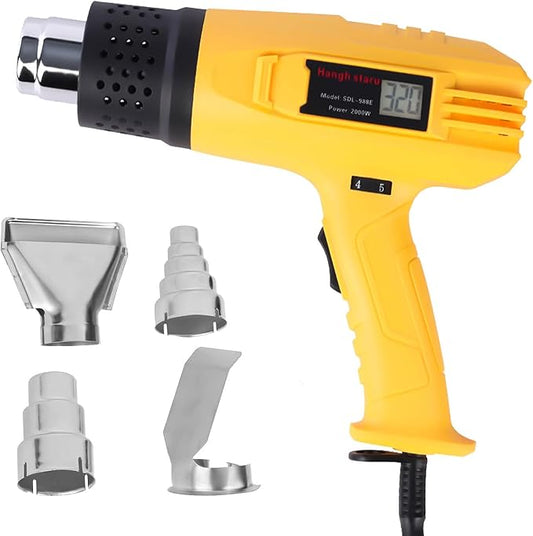Heat Gun Digital Display 2000W, 140℉-1112℉ Variable Temperature Hot Air Gun, 2 Speed Settings, Overheat Protection, 4 Nozzles for Shrink Wrap, DIY Crafts, Home Repair