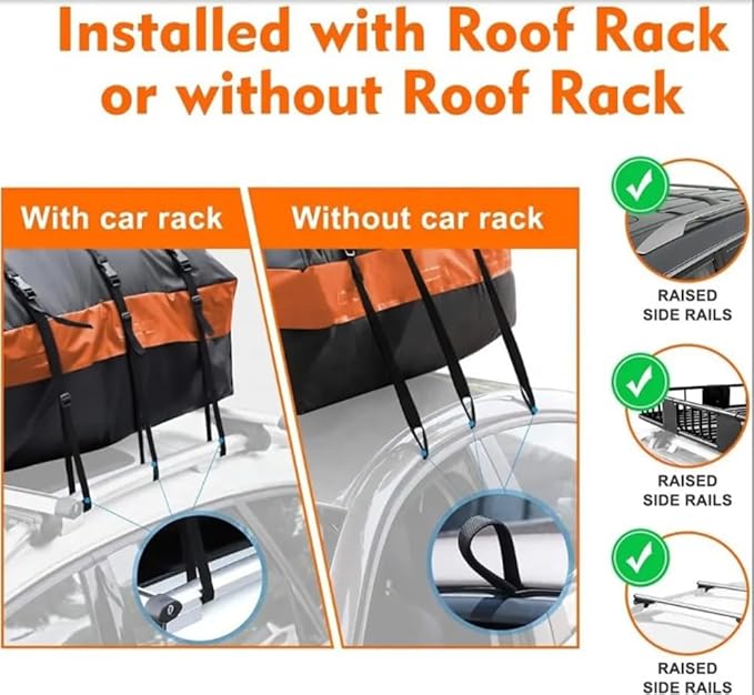 Cargo Carrier Bag 100% Waterproof 20 Cubic ft Extra Storage with Anti-Slip Mat Rooftop Strip Mount Pickup Truck Bed Holder No Require Car Roof top Roof Rack Cross Bars