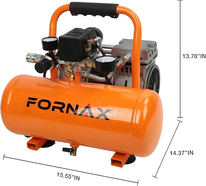 FORNAX Air Compressor, 2 Gallon Oil-Free Portable Compressor, 120V 1HP, 2.2 CFM @ 90 PSI, Max 125 PSI, 65dB Ultra Quiet Portable Compressor for Tire Inflation, Auto Repair, Spray Painting