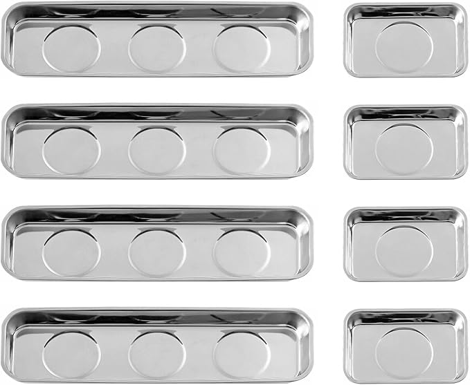 8 Pieces Magnetic Trays Set Stainless Steel Magnet Tool Tray Parts Holder for Screws, Sockets, Bolts, Pins, Mechanic's and Automotive