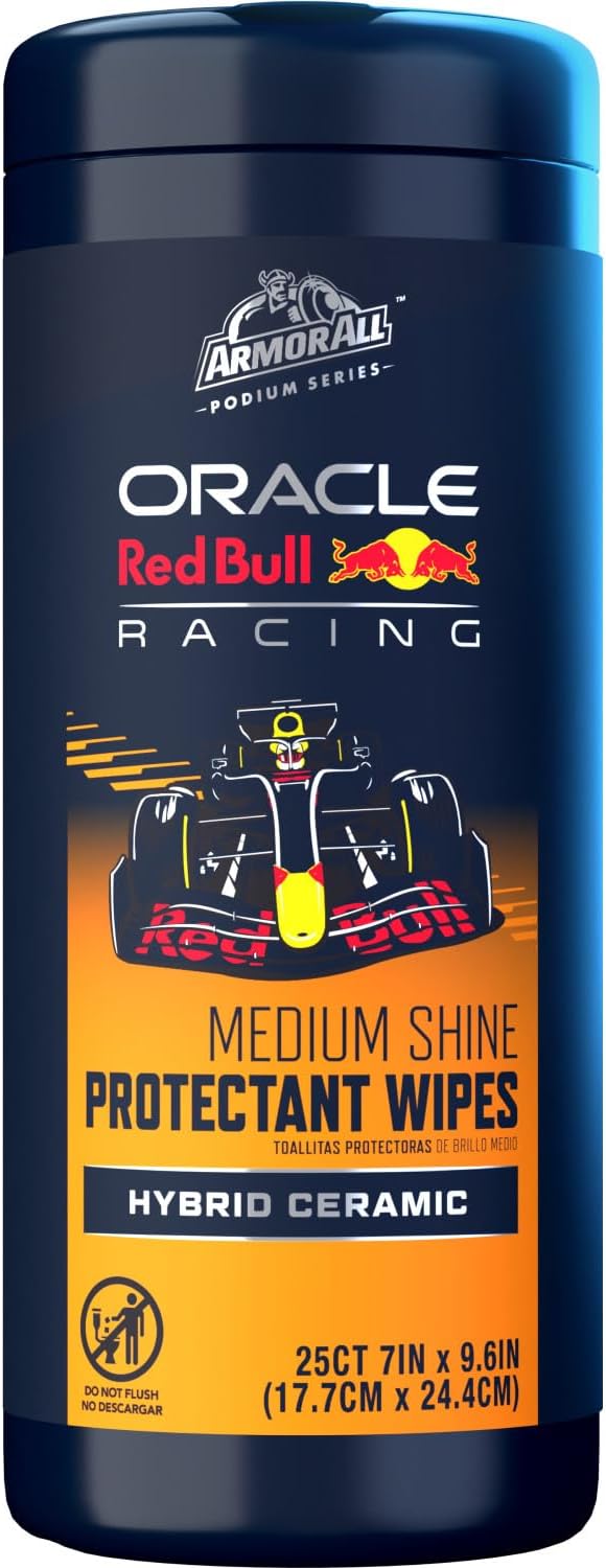 Armor All Podium Series Hybrid Ceramic Medium Shine Protectant Wipes, 25 Count, Interior Car Wipes Developed in Collaboration With Oracle Red Bull Racing