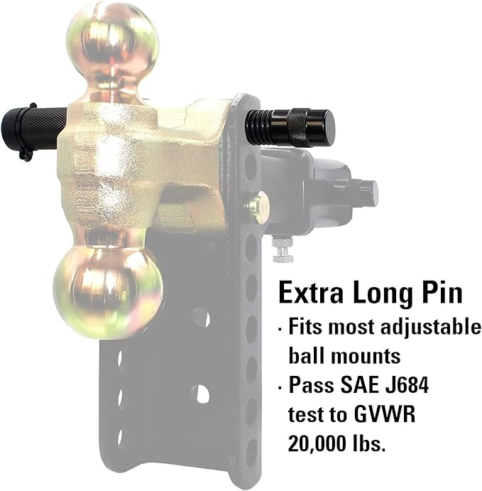 TowWorks 79833 Keyed Alike 5/8" Trailer Hitch Lock with Extra Long 4-1/2" Span, Double Safety Tow Hitch Locking Pin for 3" Receivers and Adjustable Channel Mounts, 3-Pack