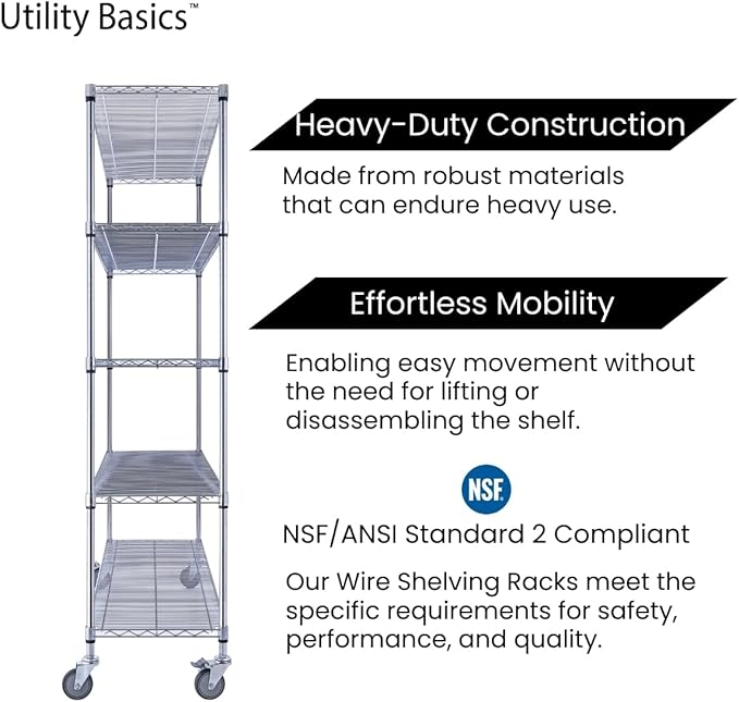 NSF Commercial 4-Tier Wire Shelving with Wheels, 60"x18"x72" Heavy Duty Metal Shelves 3200 lbs Max Capacity, Chrome Storage Rack for Garage Kitchen Pantry Warehouse