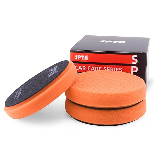 SPTA T40 Orange Medium-Cut Foam Polishing Pads, 3Pcs 5.5 Inch Face for 5 Inch 125mm Backing Plate Compound Buffing Sponge Pads for Car Buffer Polisher Compounding, Polishing and Waxing -FPTSS5O-3