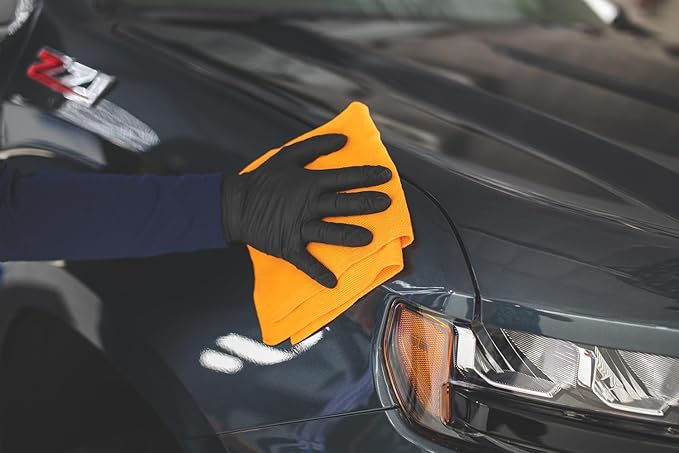 The Rag Company - The Edgeless Pearl - Professional Microfiber Detailing Towel for Ceramic Coating Leveling and Sealant Removal, Scratch-Free with No Tags, 320gsm, 16in x 16in, Orange - 12-Pack