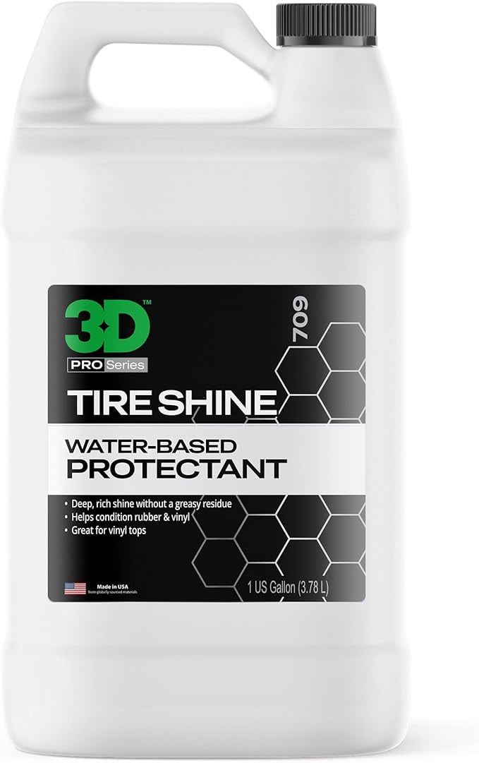 3D Tire Shine Gel – Water-Based, High Gloss Tire Dressing | Non-Greasy, Long Lasting Finish for Rubber, Trim & Vinyl | Easy Gel Application | Car Detailing |1 Gallon