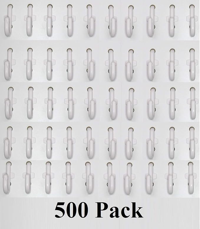 JSP Manufacturing Peg Board Plastic J Hook Style Hooks | Garage Tool Storage Craft Hooks Pegboard Asscessories (500, White)