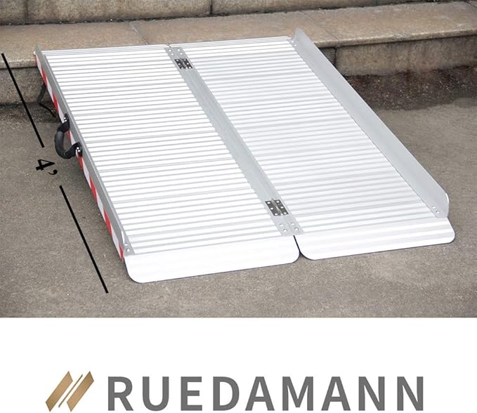 Ruedamann 4FT x 33.5" Extra Wide Electric Scooter ramp Wheelchair ramp for Doorways, Lightweight with Handle, Heavy 800Lbs, Non-Slip Foldable Threshold Ramp for Big Wheelchair Walker Scooter Trailer