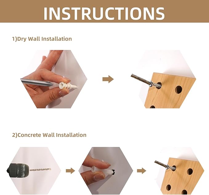 Brown & Beige Wood Pegboard Modular Display Wooden Pegboard Combination Wall Organizer Storage Wall Hooks Shelf for Home, Office, Bathroom, Comes with 4 Pieces Pegboards