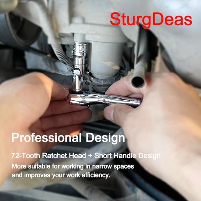 1/4-Inch Drive Ratchet Wrench, 72-Tooth Stubby Quick-Release Socket Wrench with a Extension Bar(4 inch), Reversible Switch, Chrome Alloy Made, Full-Polished Chrome Plating